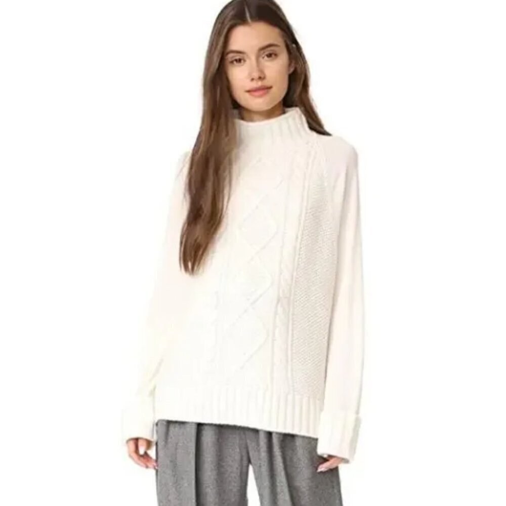 THEORY Easy Mock Neck Cable Knit Sweater Size Small